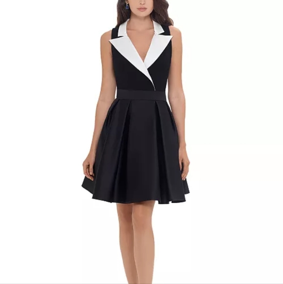 slim fit dress slacks Contrast Strapless Mikado Ballgown in Black/White main image 0